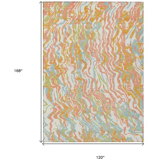 Coral Green And Copper Abstract Washable Indoor Outdoor Area Rug Photo 3