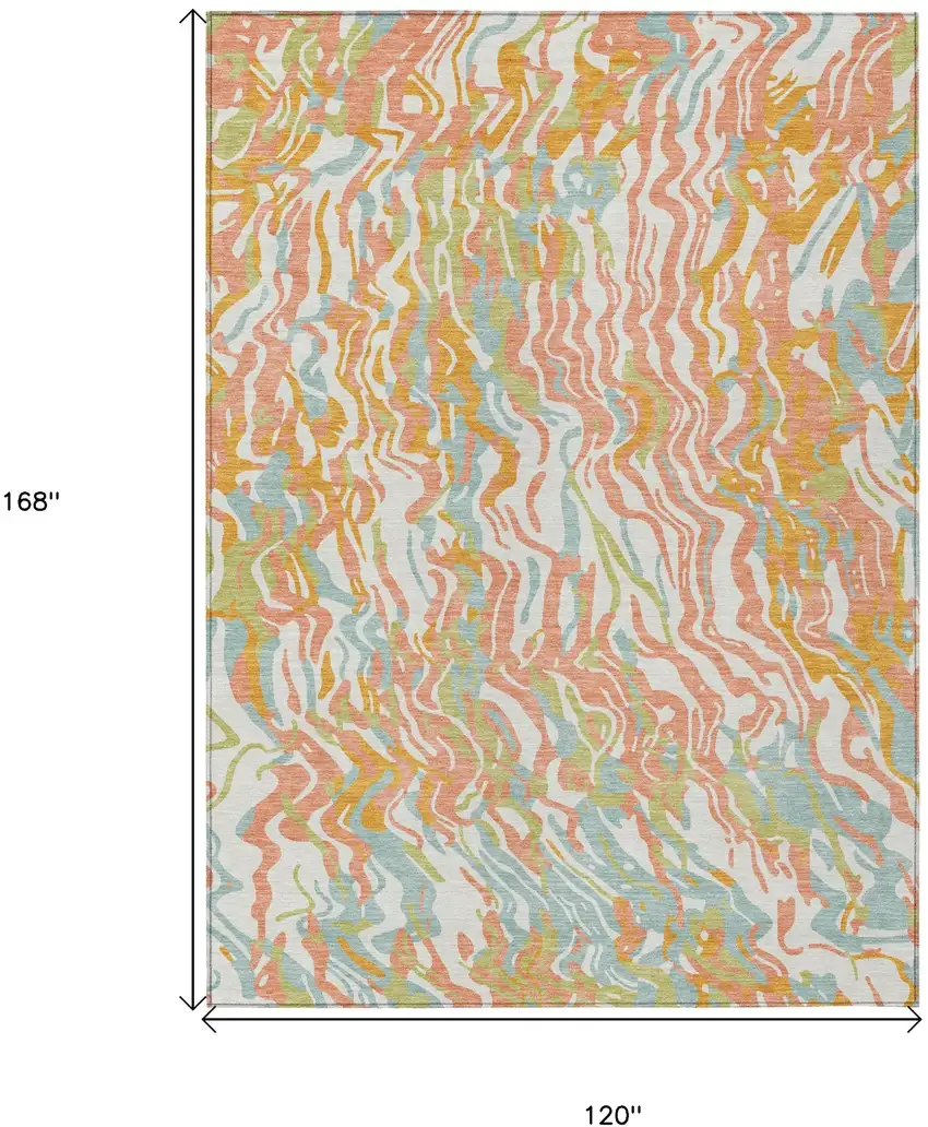 Coral Green And Copper Abstract Washable Indoor Outdoor Area Rug Photo 3