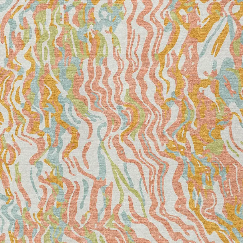 Coral Green And Copper Abstract Washable Indoor Outdoor Area Rug Photo 7