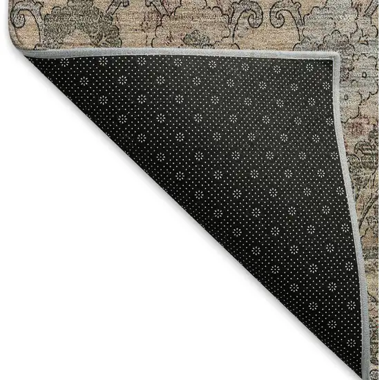 Coral Green And Gray Damask Washable Area Rug With UV Protection Photo 6