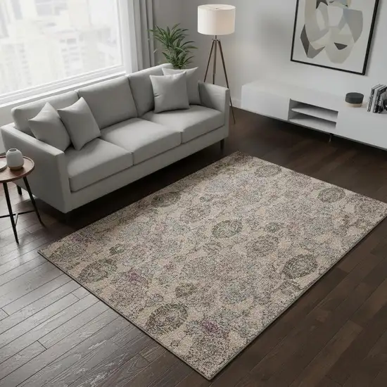 Coral Green And Gray Damask Washable Area Rug With UV Protection Photo 2