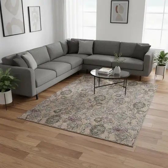 Coral Green And Gray Damask Washable Area Rug With UV Protection Photo 2