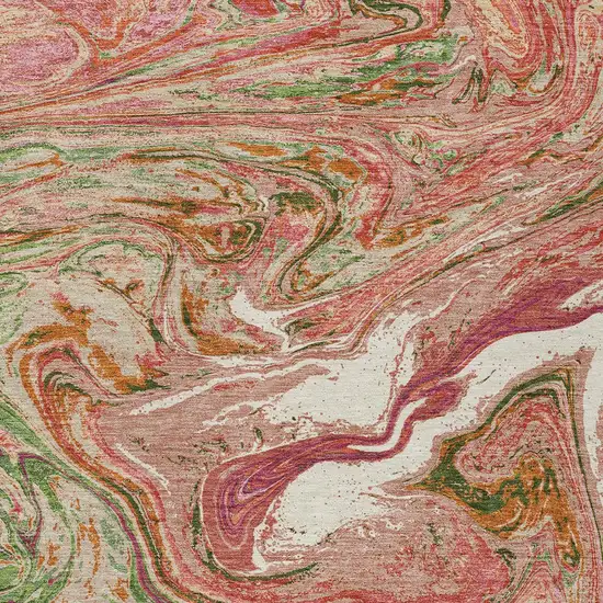 Coral Green And Ivory Abstract Washable Indoor Outdoor Area Rug Photo 6