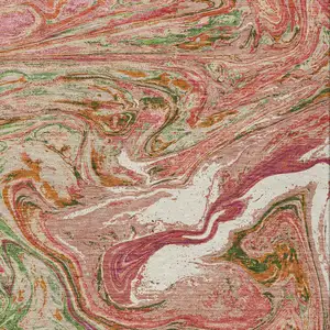 Photo of Coral Green And Ivory Abstract Washable Indoor Outdoor Area Rug