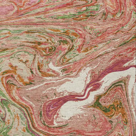 Coral Green And Ivory Abstract Washable Indoor Outdoor Area Rug Photo 6