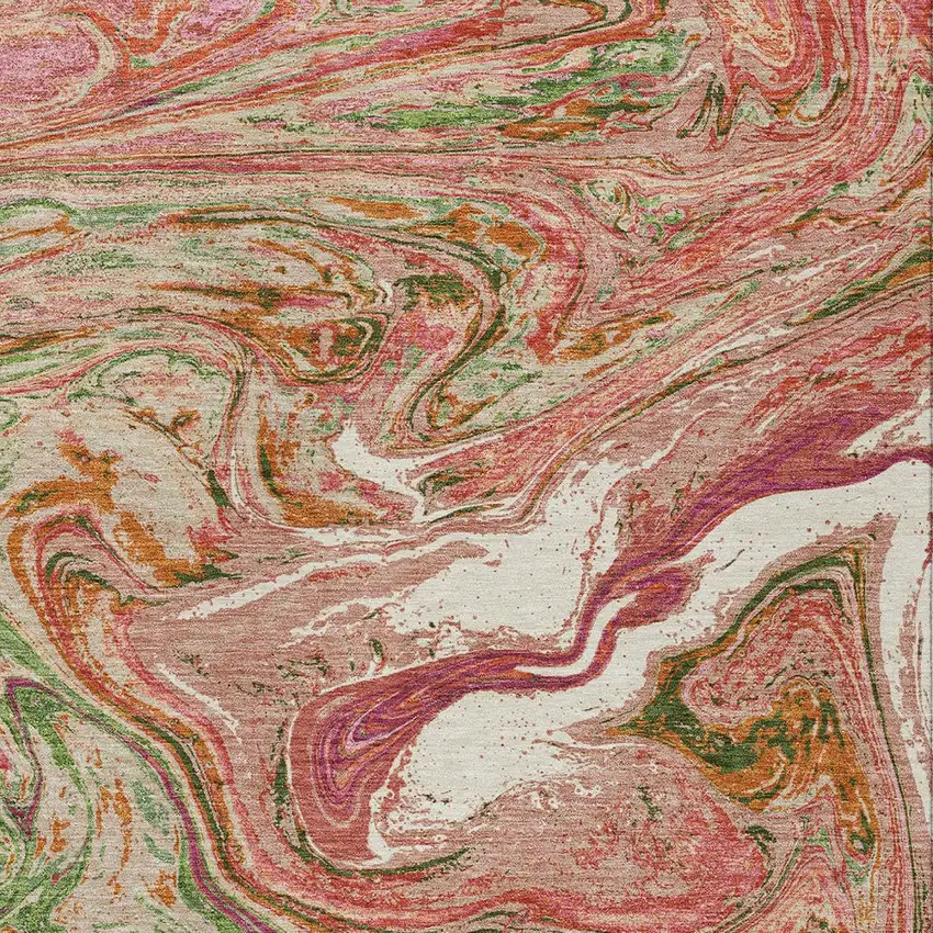 Coral Green And Ivory Abstract Washable Indoor Outdoor Area Rug Photo 6