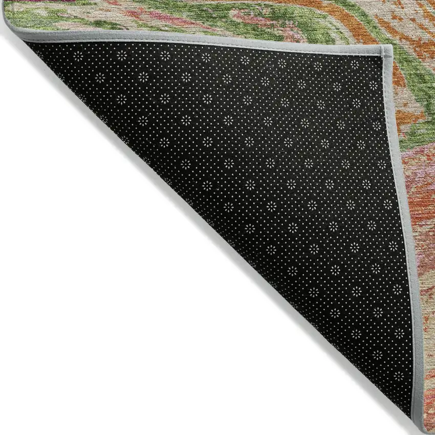Coral Green And Ivory Abstract Washable Indoor Outdoor Area Rug Photo 3