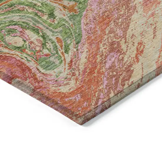 Coral Green And Ivory Abstract Washable Indoor Outdoor Area Rug Photo 4