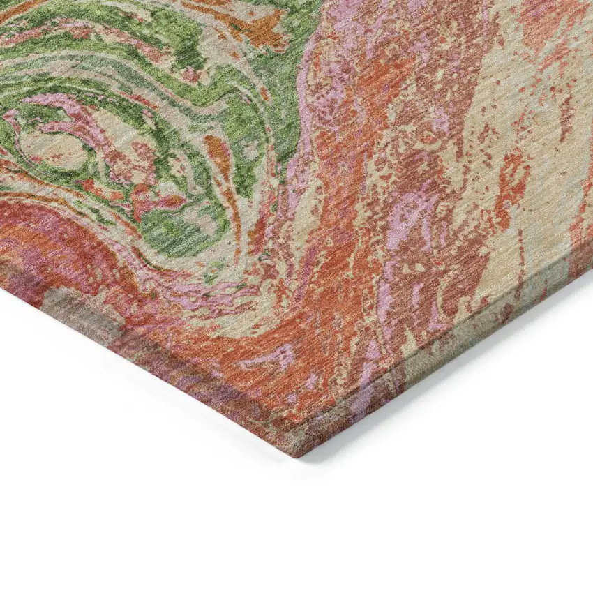 Coral Green And Ivory Abstract Washable Indoor Outdoor Area Rug Photo 4