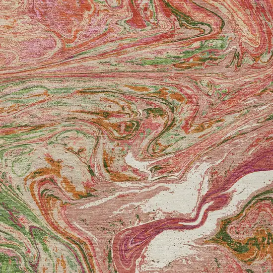 Coral Green And Ivory Abstract Washable Indoor Outdoor Area Rug Photo 6