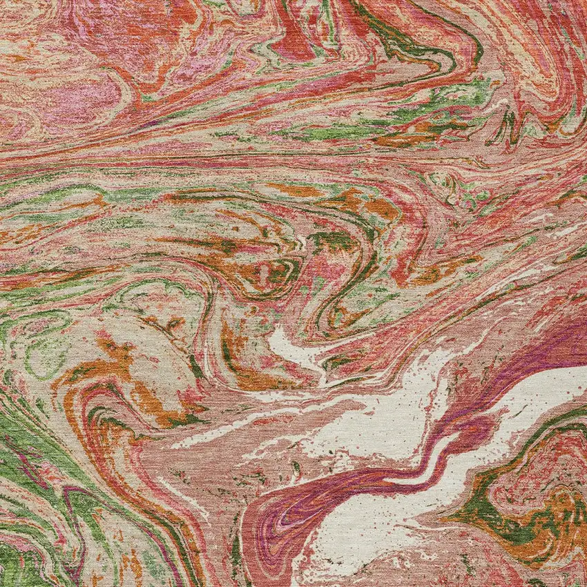 Coral Green And Ivory Abstract Washable Indoor Outdoor Area Rug Photo 6