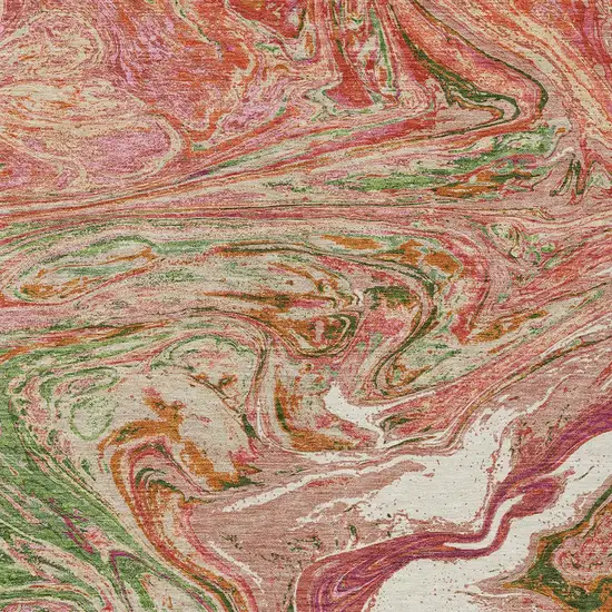 Coral Green And Ivory Abstract Washable Indoor Outdoor Area Rug Photo 6