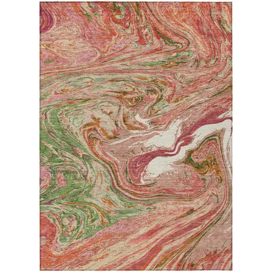 Coral Green And Ivory Abstract Washable Indoor Outdoor Area Rug Photo 2