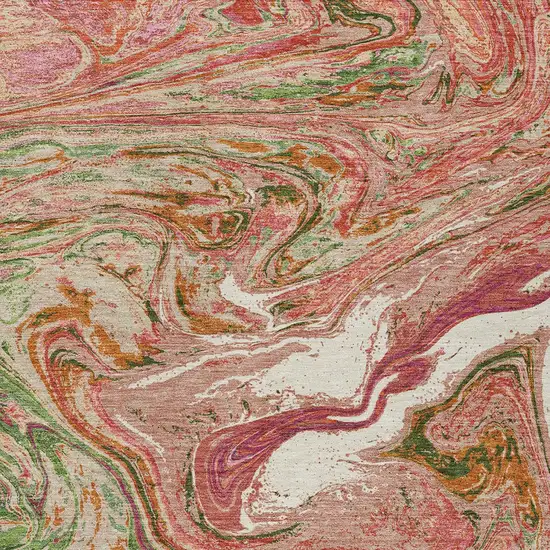 Coral Green And Ivory Abstract Washable Indoor Outdoor Area Rug Photo 6