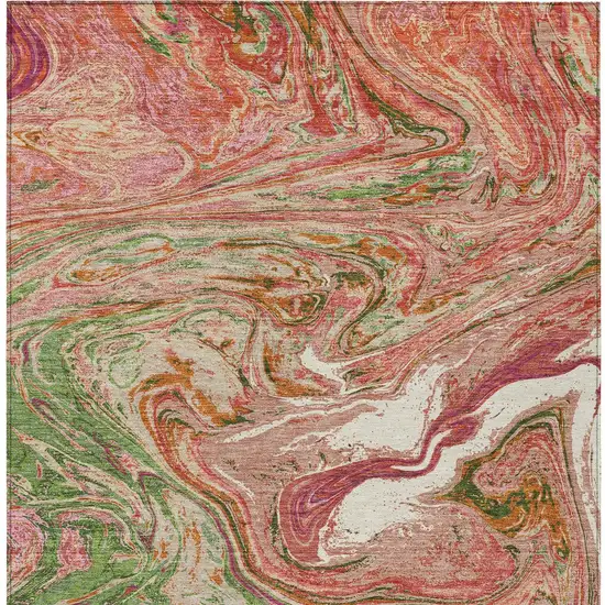 Coral Green And Ivory Abstract Washable Indoor Outdoor Area Rug Photo 7