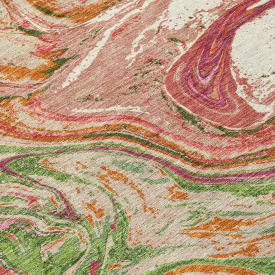 Coral Green And Ivory Abstract Washable Indoor Outdoor Area Rug Photo 5