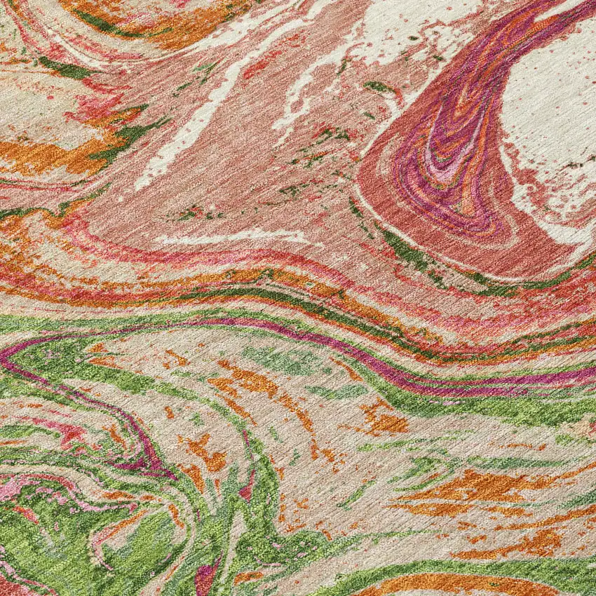 Coral Green And Ivory Abstract Washable Indoor Outdoor Area Rug Photo 5