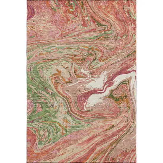 Coral Green And Peach Abstract Washable Area Rug With UV Protection Photo 4