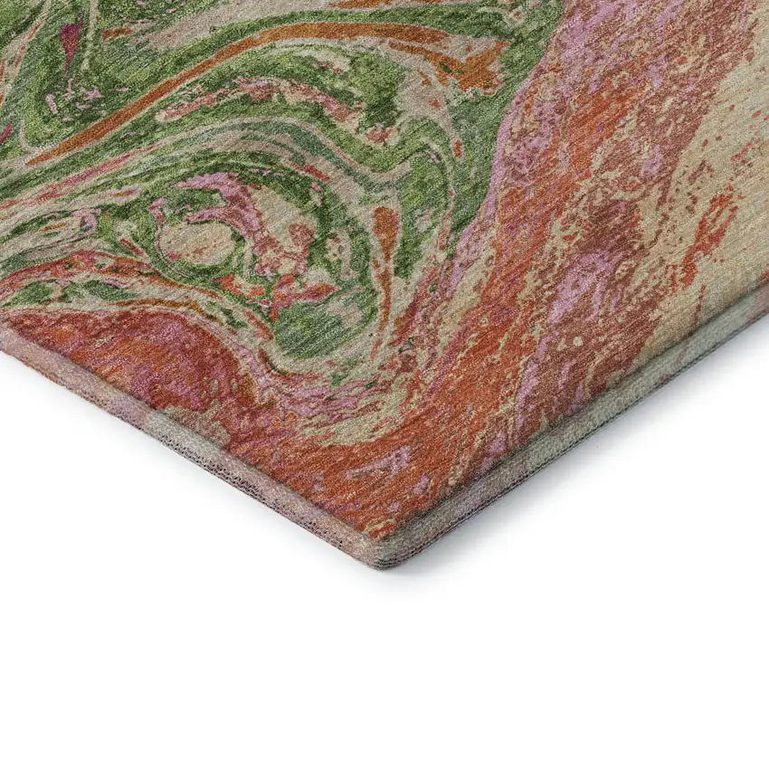 Coral Green And Peach Abstract Washable Area Rug With UV Protection Photo 7
