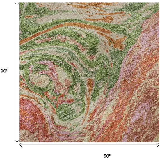 Coral Green And Peach Abstract Washable Area Rug With UV Protection Photo 9