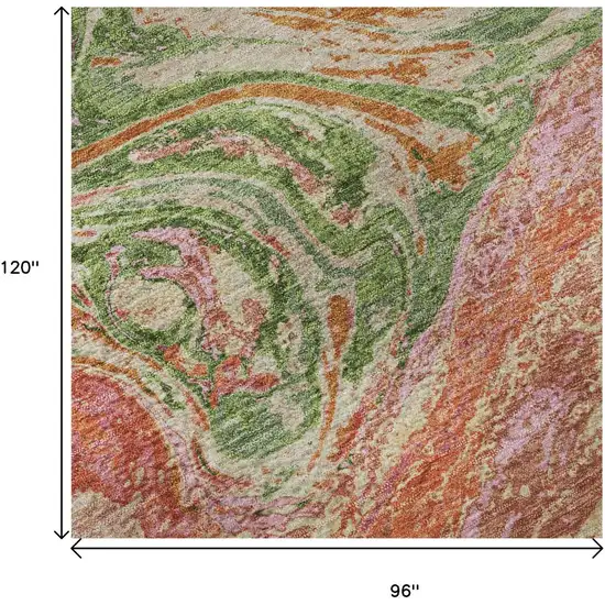 Coral Green And Peach Abstract Washable Area Rug With UV Protection Photo 9