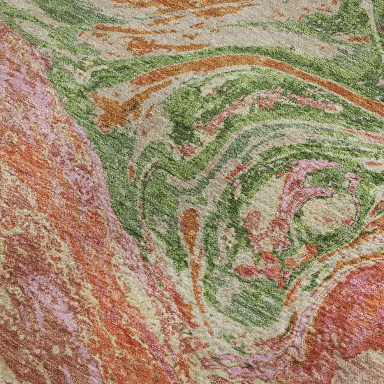 Coral Green And Peach Abstract Washable Area Rug With UV Protection Photo 2
