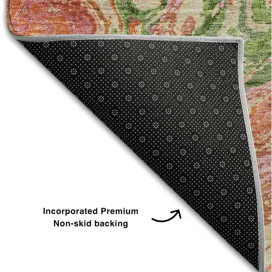 Coral Green And Peach Abstract Washable Area Rug With UV Protection Photo 5