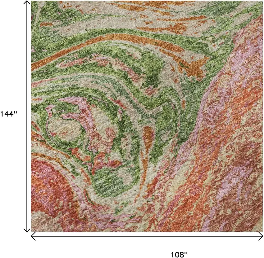 Coral Green And Peach Abstract Washable Area Rug With UV Protection Photo 8
