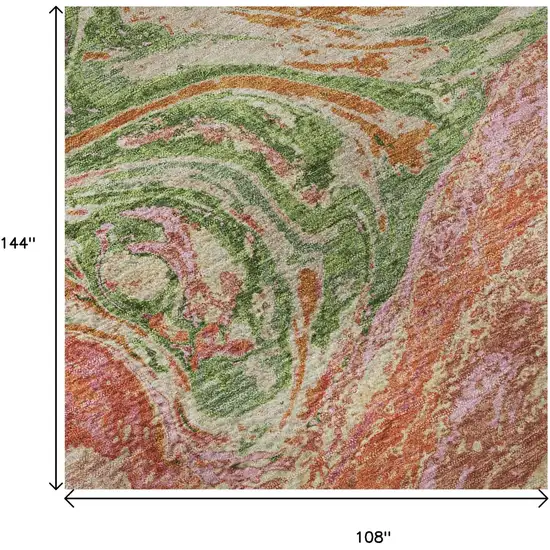 Coral Green And Peach Abstract Washable Area Rug With UV Protection Photo 8