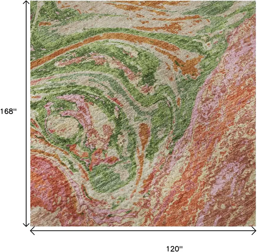 Coral Green And Peach Abstract Washable Area Rug With UV Protection Photo 9