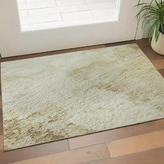 Coral Ivory And Beige Abstract Washable Area Rug With UV Protection Photo 2