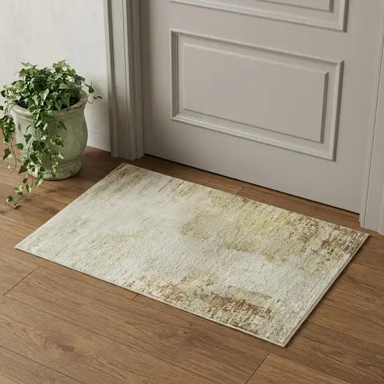 Coral Ivory And Beige Abstract Washable Area Rug With UV Protection Photo 1