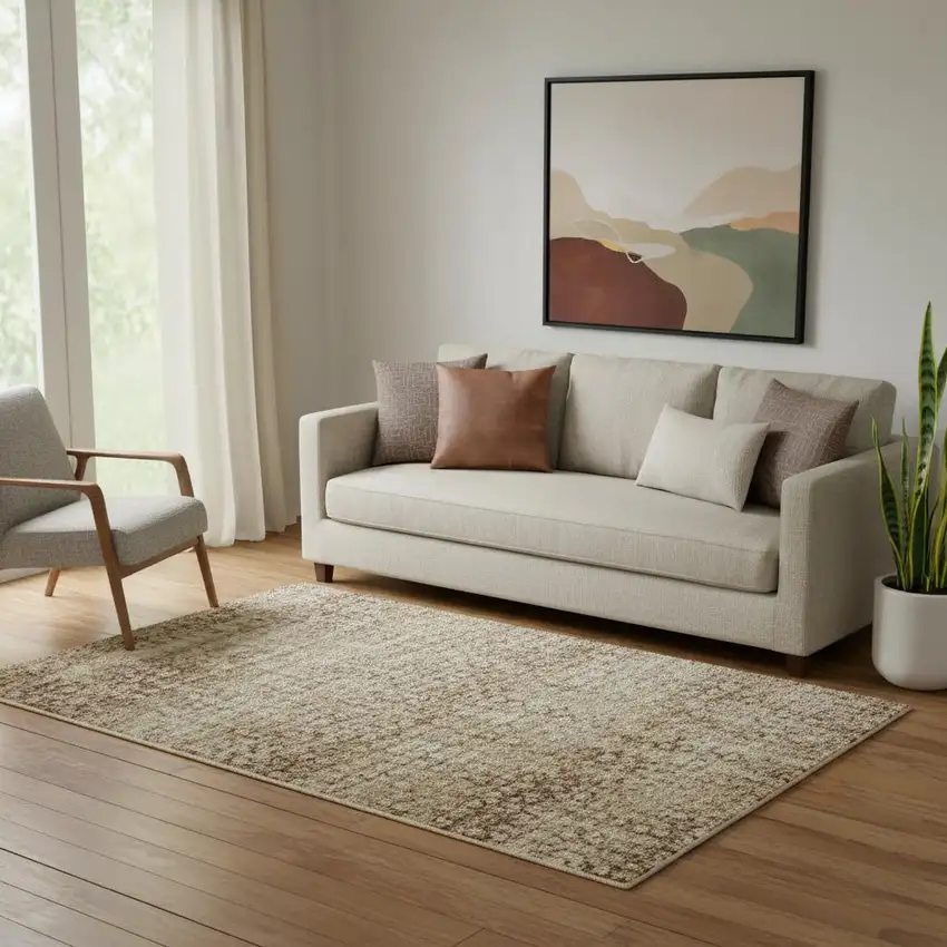 Coral Ivory And Beige Abstract Washable Area Rug With UV Protection Photo 2