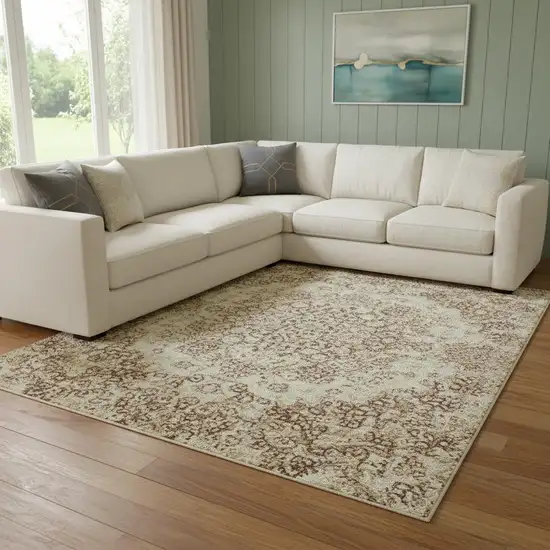 Coral Ivory And Beige Abstract Washable Area Rug With UV Protection Photo 2