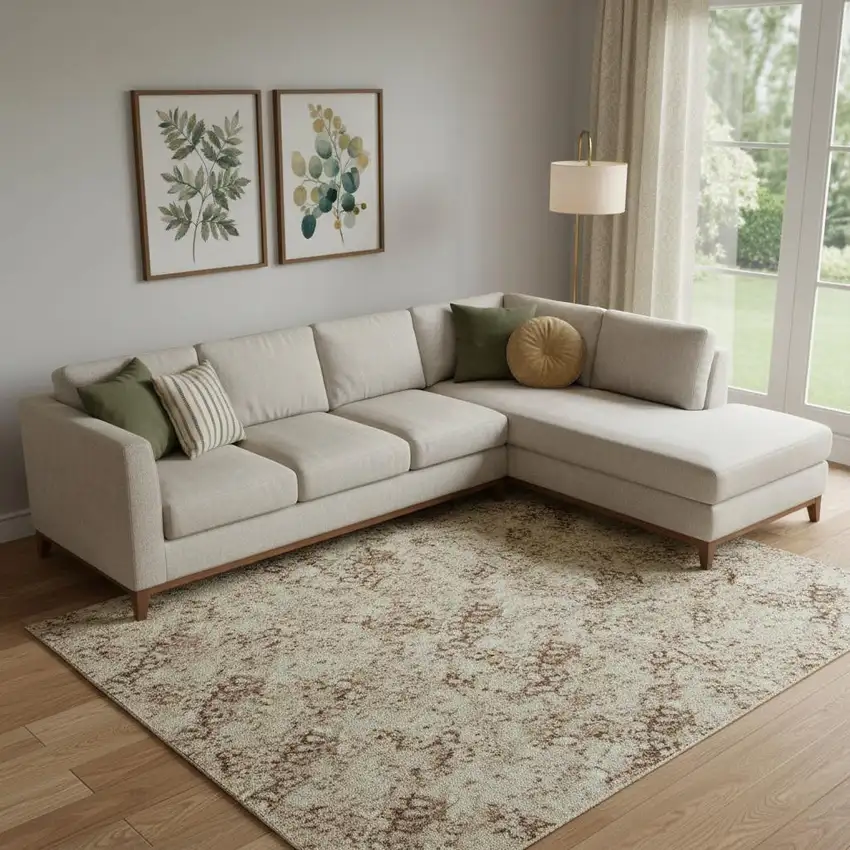 Coral Ivory And Beige Abstract Washable Area Rug With UV Protection Photo 2