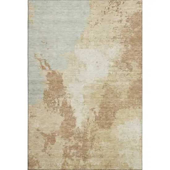 Coral Ivory And Beige Abstract Washable Area Rug With UV Protection Photo 6