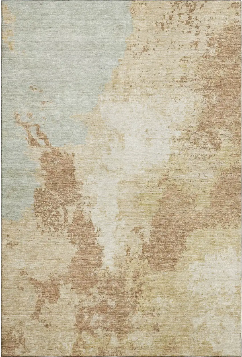 Coral Ivory And Beige Abstract Washable Area Rug With UV Protection Photo 5