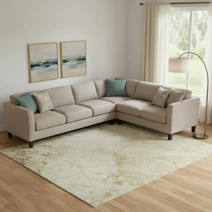 Coral Ivory And Beige Abstract Washable Area Rug With UV Protection Photo 2