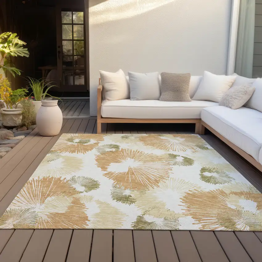 Coral Ivory And Beige Floral Washable Indoor Outdoor Area Rug Photo 8