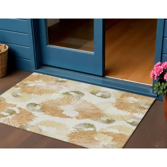 Coral Ivory And Beige Floral Washable Indoor Outdoor Area Rug Photo 2