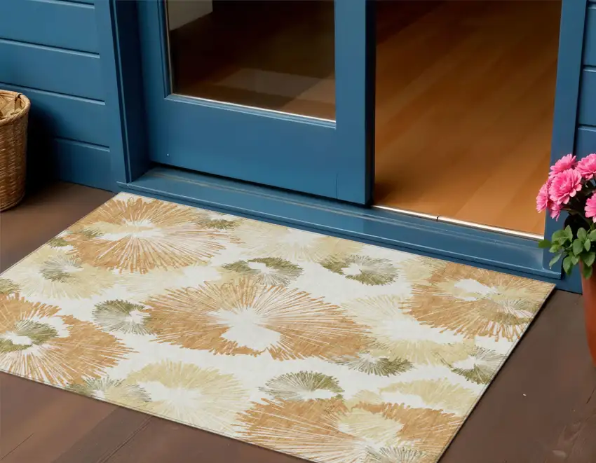 Coral Ivory And Beige Floral Washable Indoor Outdoor Area Rug Photo 2