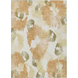 Photo of Coral Ivory And Beige Floral Washable Indoor Outdoor Area Rug