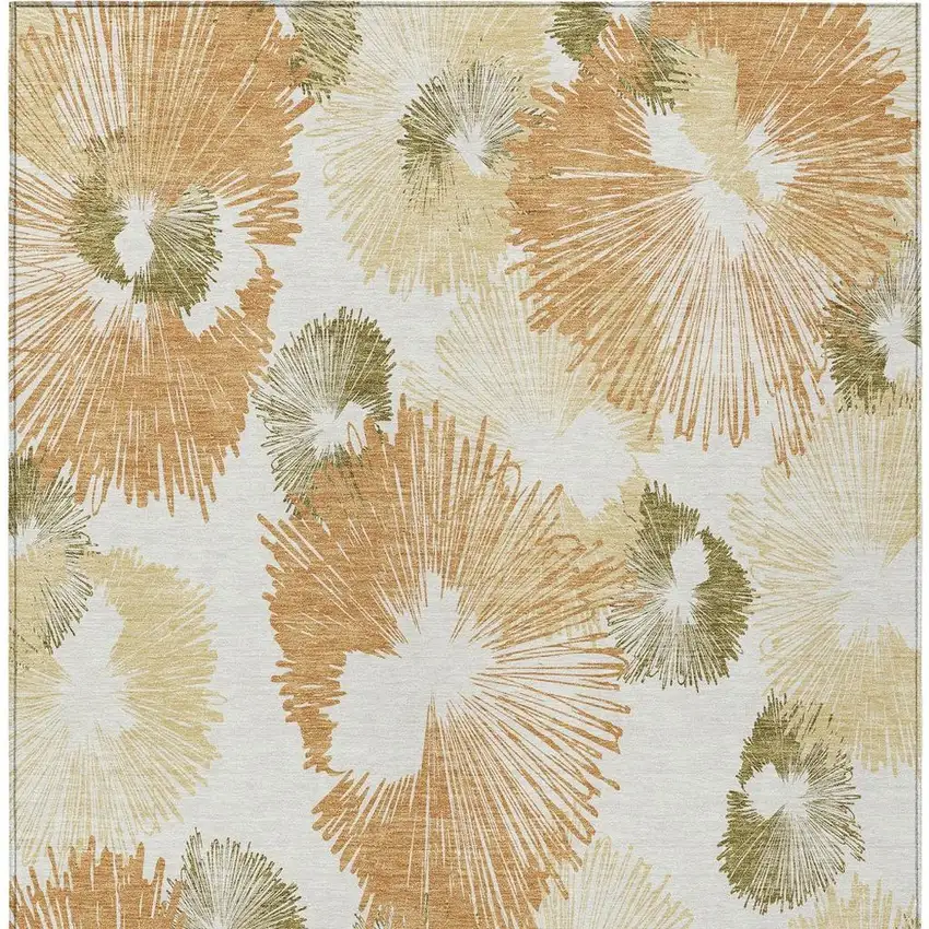 Coral Ivory And Beige Floral Washable Indoor Outdoor Area Rug Photo 4