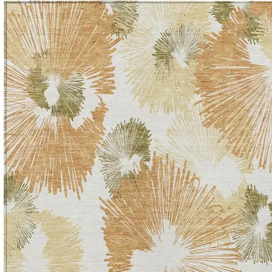 Coral Ivory And Beige Floral Washable Indoor Outdoor Area Rug Photo 3