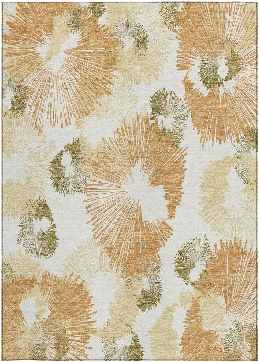 Coral Ivory And Beige Floral Washable Indoor Outdoor Area Rug Photo 3