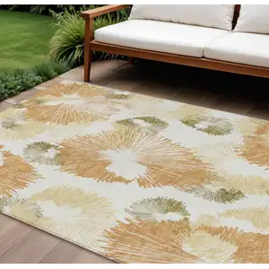 Photo of Coral Ivory And Beige Floral Washable Indoor Outdoor Area Rug