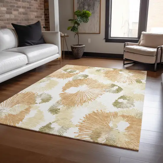 Coral Ivory And Beige Floral Washable Indoor Outdoor Area Rug Photo 9