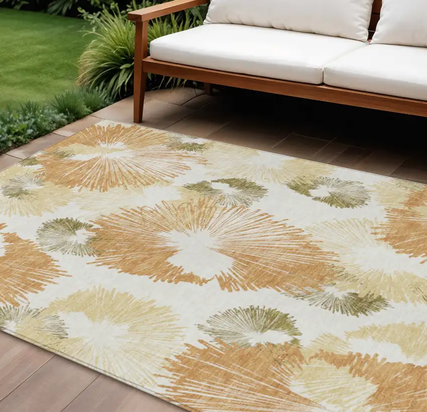 Coral Ivory And Beige Floral Washable Indoor Outdoor Area Rug Photo 2