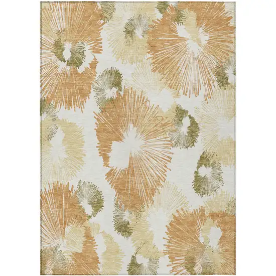 Coral Ivory And Beige Floral Washable Indoor Outdoor Area Rug Photo 1