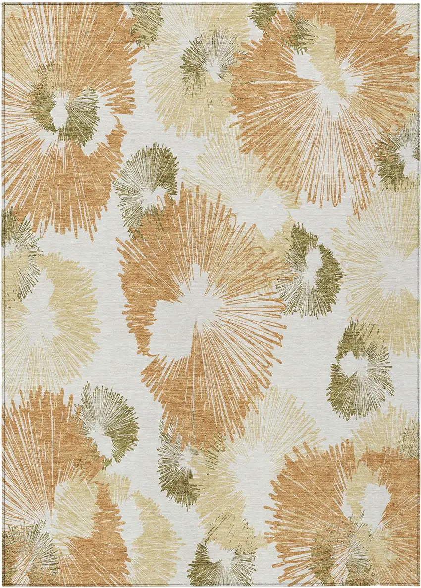 Coral Ivory And Beige Floral Washable Indoor Outdoor Area Rug Photo 1
